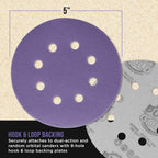 Dura-Gold Premium 220 Grit 5" Purple Film Ceramic Sanding Discs, 8-Hole Pattern,