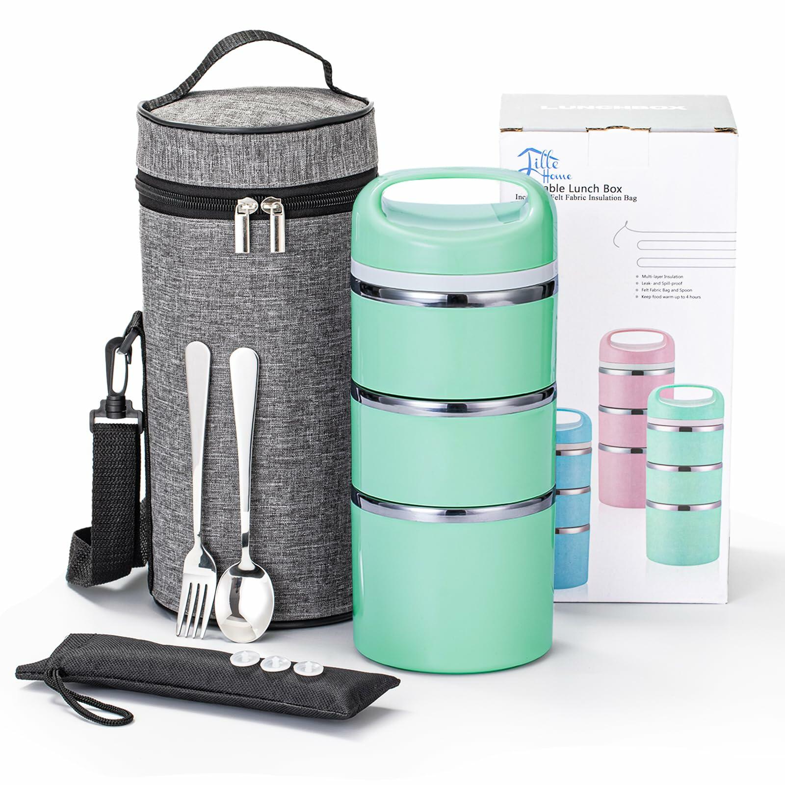 Lille Home Stackable Stainless Steel Thermal Compartment Lunch/Snack Box, 3-Tier
