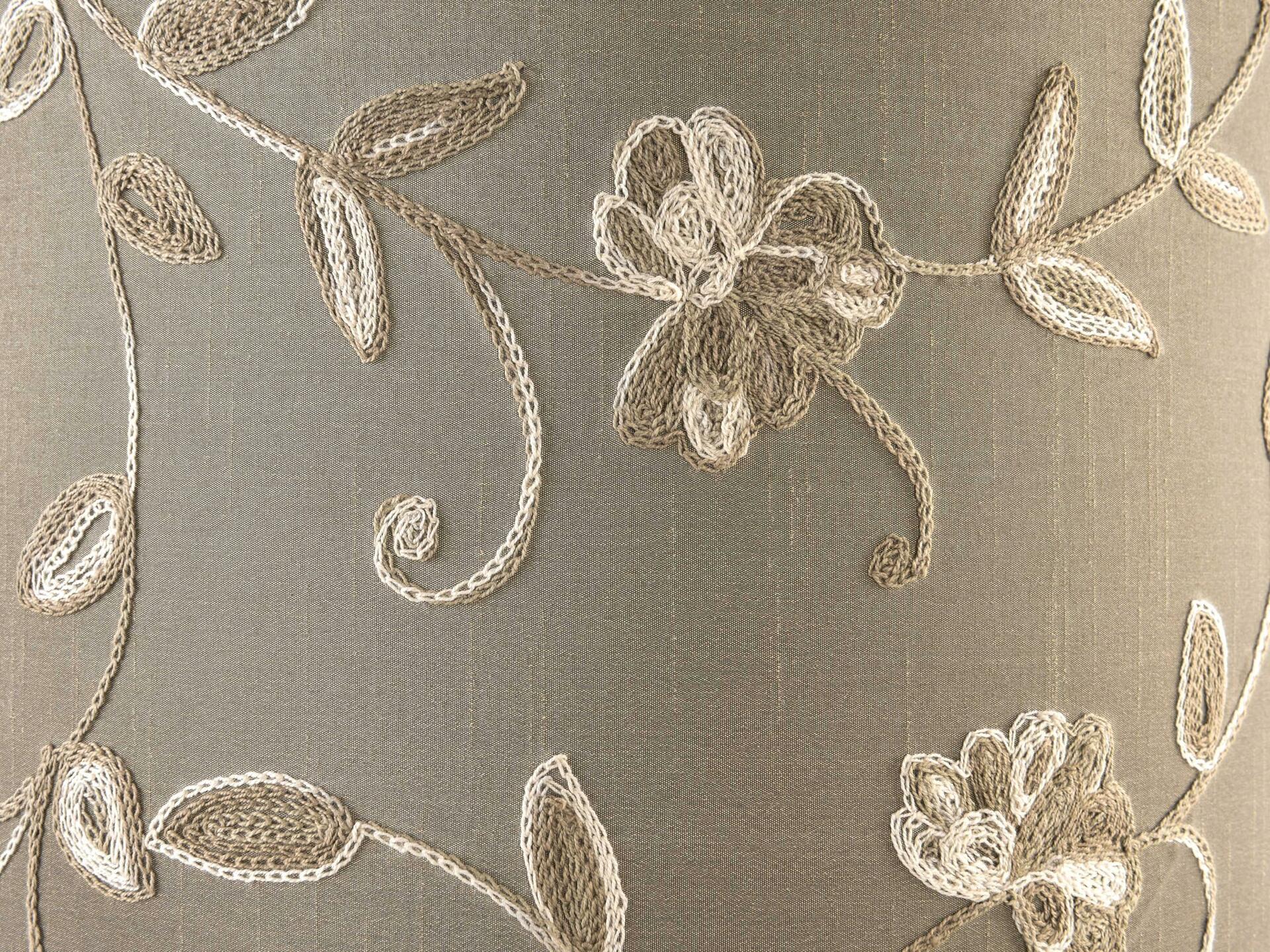 Creme Fabric Drum Lamp Shade with Embroidered Leaf Trim 13" Top x 13" Bottom x