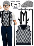 Luces 100th Days of School Costume, Boys Old Man Costume Vest Hat Accessories,