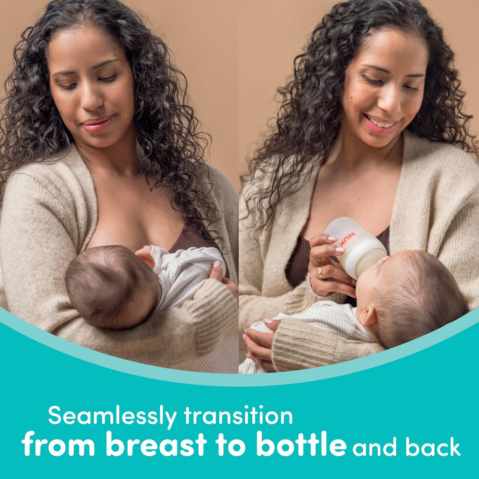 4 Pack NUK Perfect Match 2-in-1 Natural and Anti-Colic Bottle with Medium Flow,