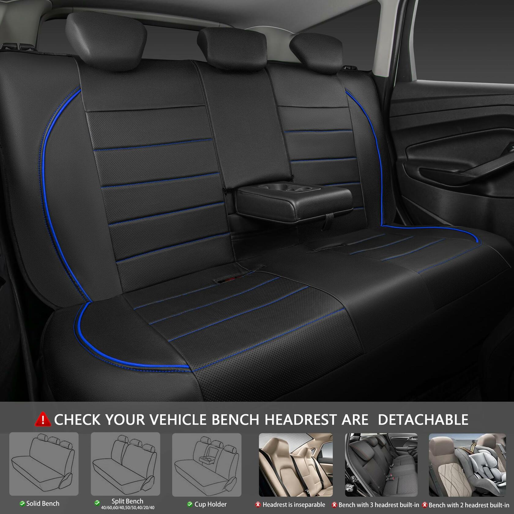 CAR PASS Universal FIT Piping Leather Car Seat Cover, for suvs,Van,Trucks,Airbag