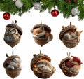 6-Piece Forest Animal Acorn Ornament Set 2D Flat Acrylic Hanging Forest Pine
