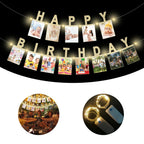 Birthday Photo Banner with 2 Strings of Fairy Lights for Children and Adult