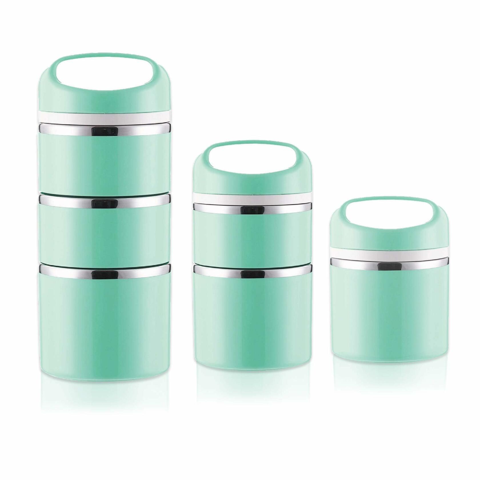 Lille Home Stackable Stainless Steel Thermal Compartment Lunch/Snack Box, 3-Tier