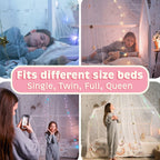 Bollepo Bed Canopy with Lights - Pink Princess Canopy for Girls Room | Single,