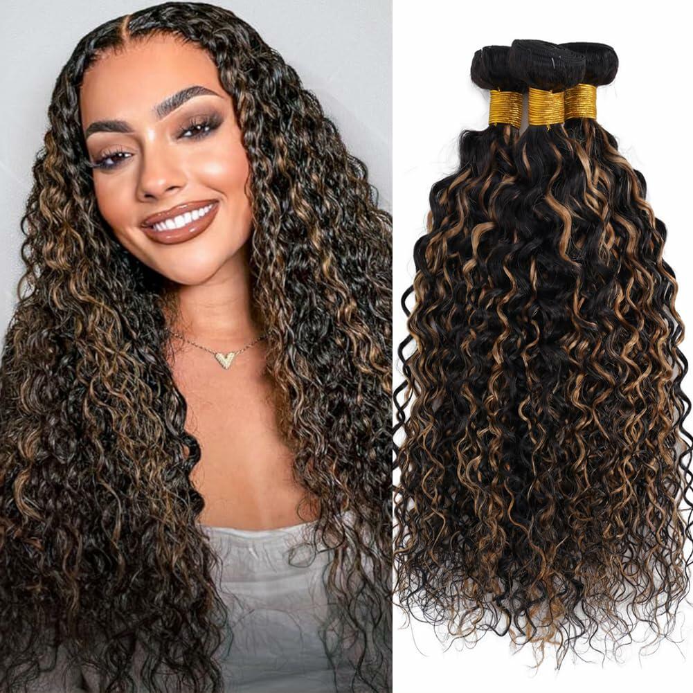 Highlight Water Curly Bundles Human Hair Honey Blonde Balayage Virgin Human Hair