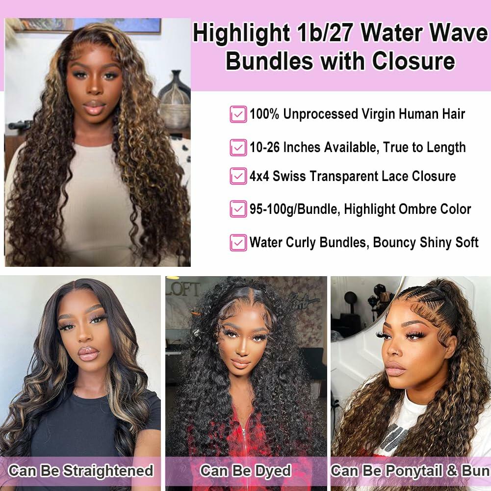 Highlight Water Curly Bundles Human Hair Honey Blonde Balayage Virgin Human Hair