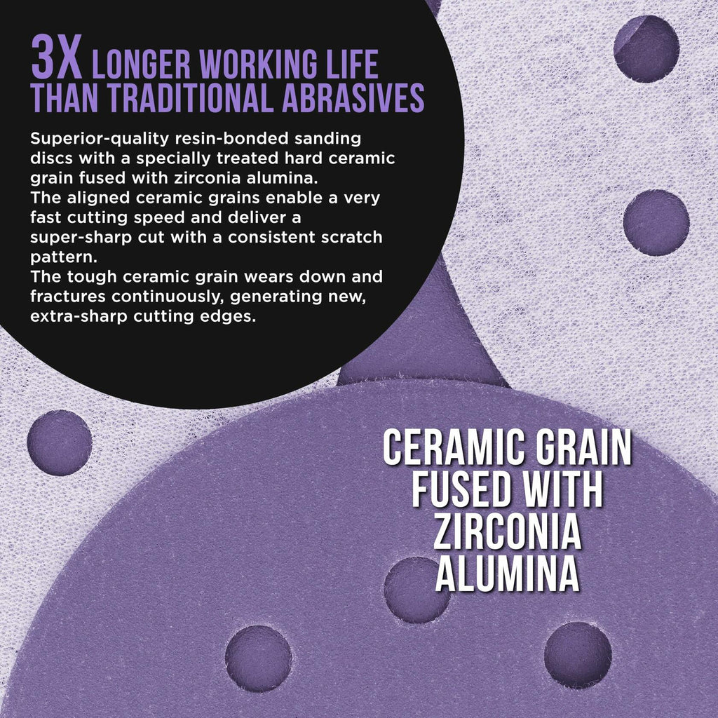 Dura-Gold Premium 220 Grit 5" Purple Film Ceramic Sanding Discs, 8-Hole Pattern,
