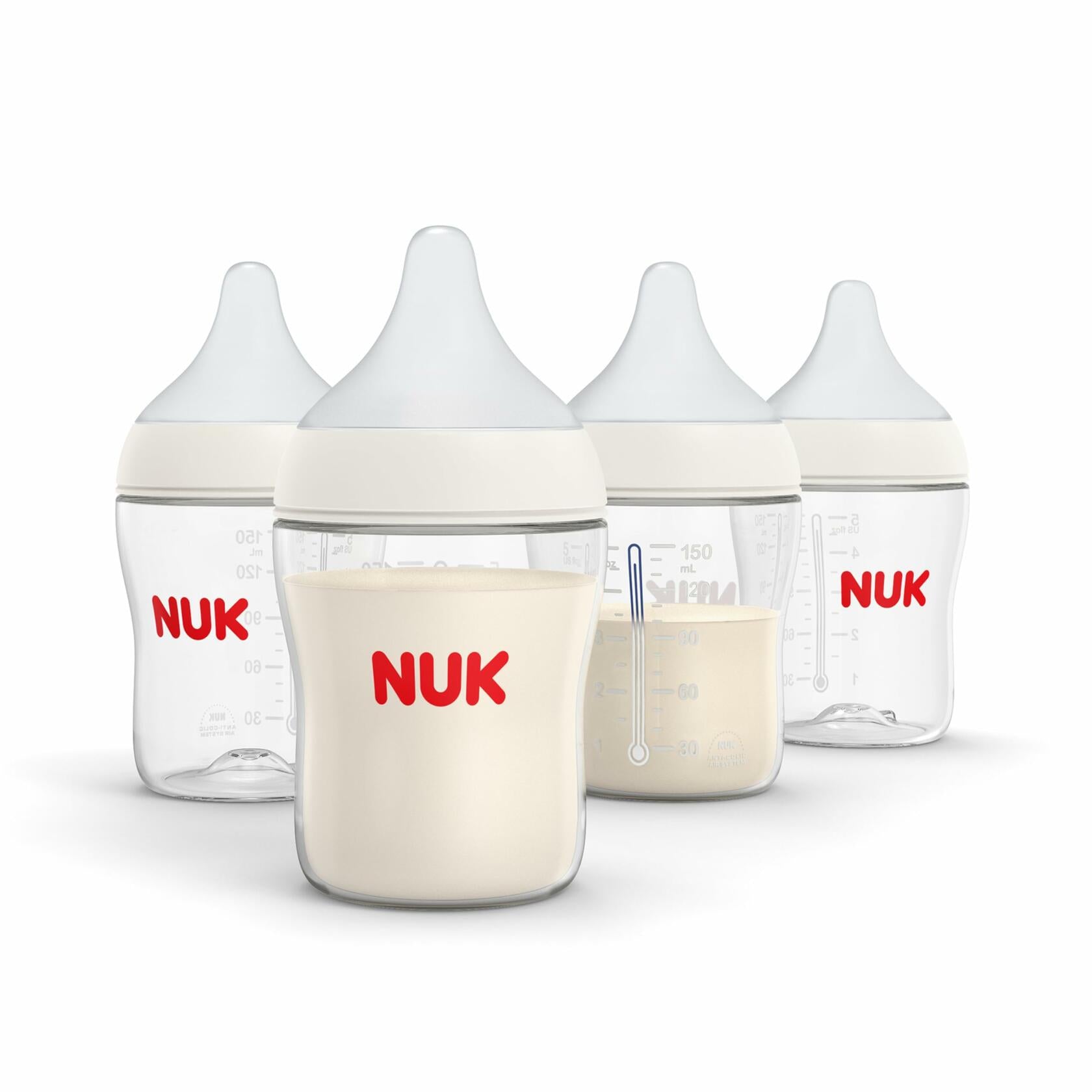 4 Pack NUK Perfect Match 2-in-1 Natural and Anti-Colic Bottle with Medium Flow,