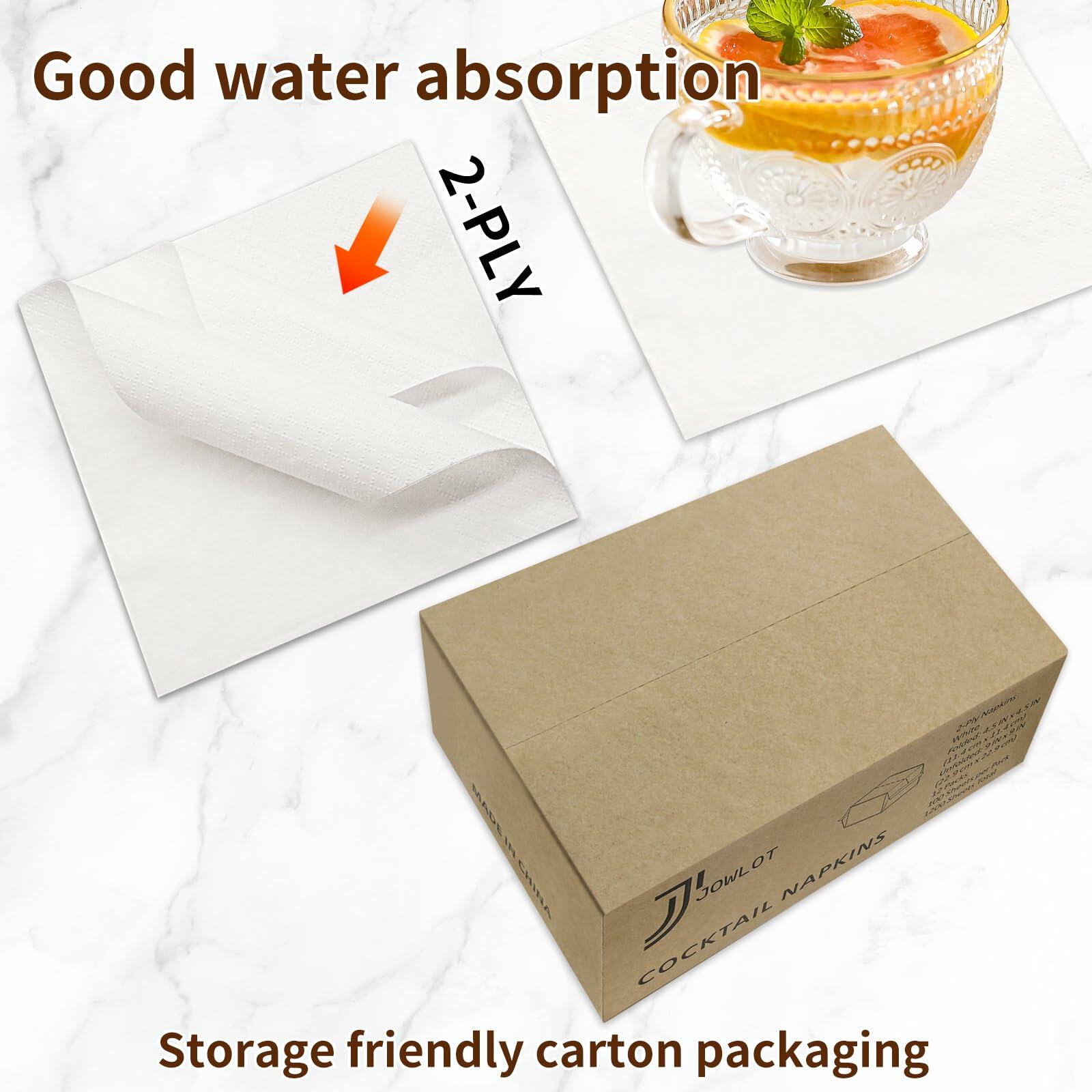 JOWLOT Cocktail Napkins - 1200 Count 2-Ply White Napkins Disposable, 4.5 x 4.5