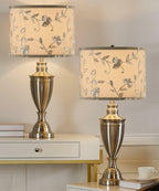 Creme Fabric Drum Lamp Shade with Embroidered Leaf Trim 13" Top x 13" Bottom x
