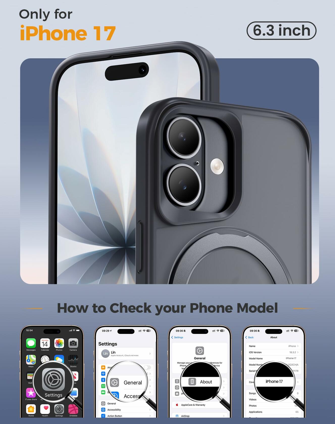 Xitufine Compatible with iPhone 17 Case, with 360° Magnetic Stand [Compatible