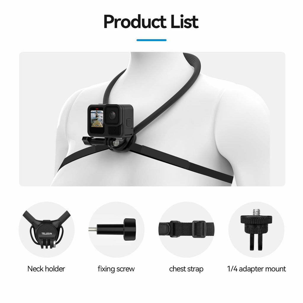 TELESIN Neck Mount SE 2.0 with Air Cushion, Adjustable Chest Strap and Neck