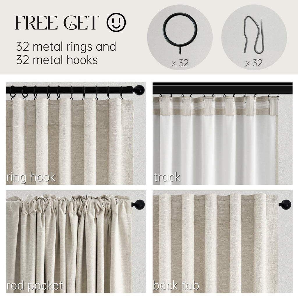 Topfinel Cream Linen Blackout Curtains 84 Inch Long for Bedroom Living Room,
