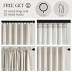 Topfinel Cream Linen Blackout Curtains 84 Inch Long for Bedroom Living Room,