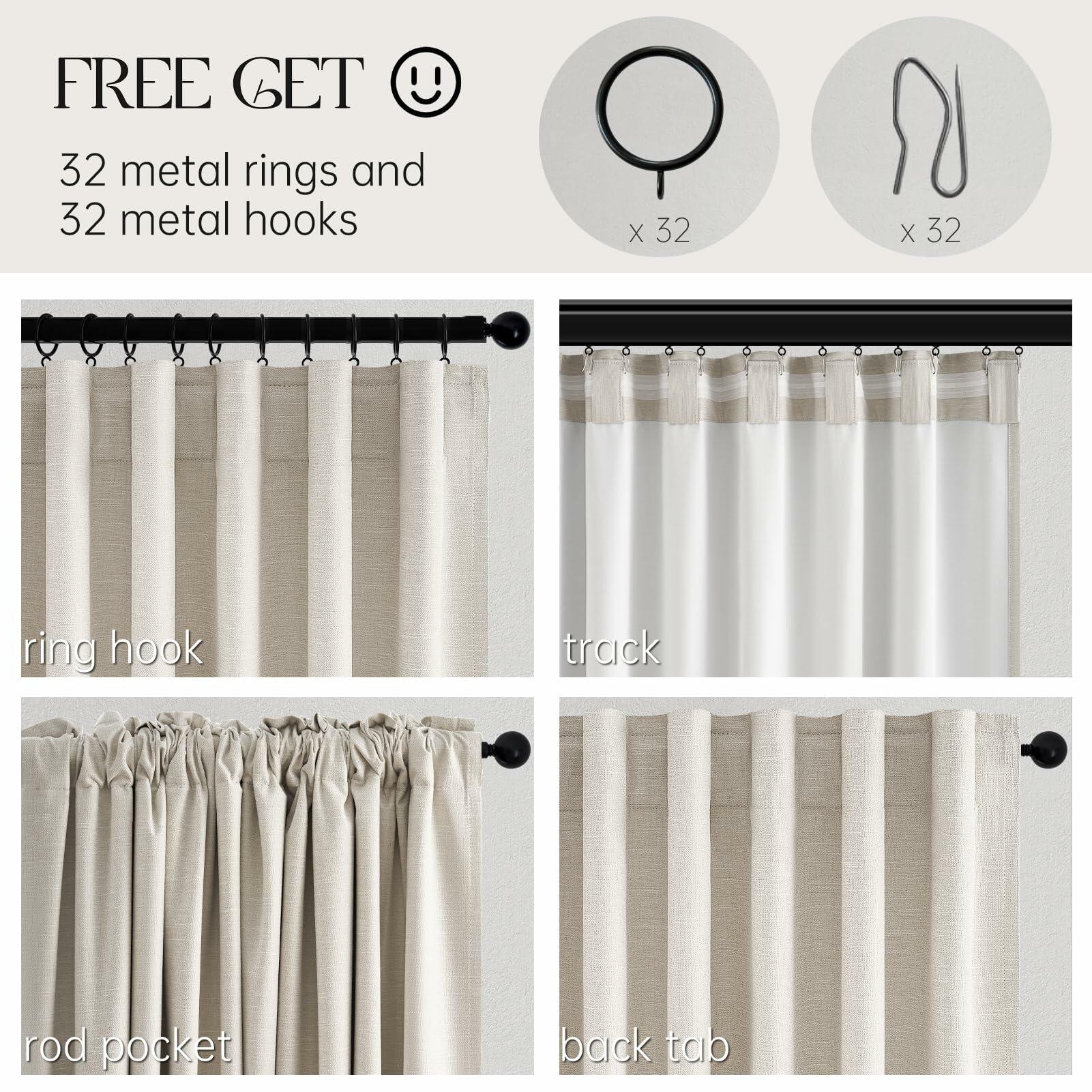 Topfinel Cream Linen Blackout Curtains 84 Inch Long for Bedroom Living Room,
