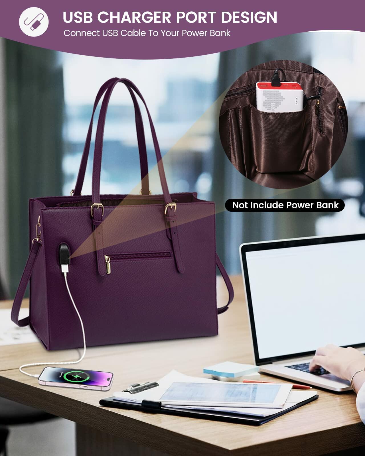 LOVEVOOK 15.6 Inch Laptop Bag for women, Large Waterproof PU Leather Work