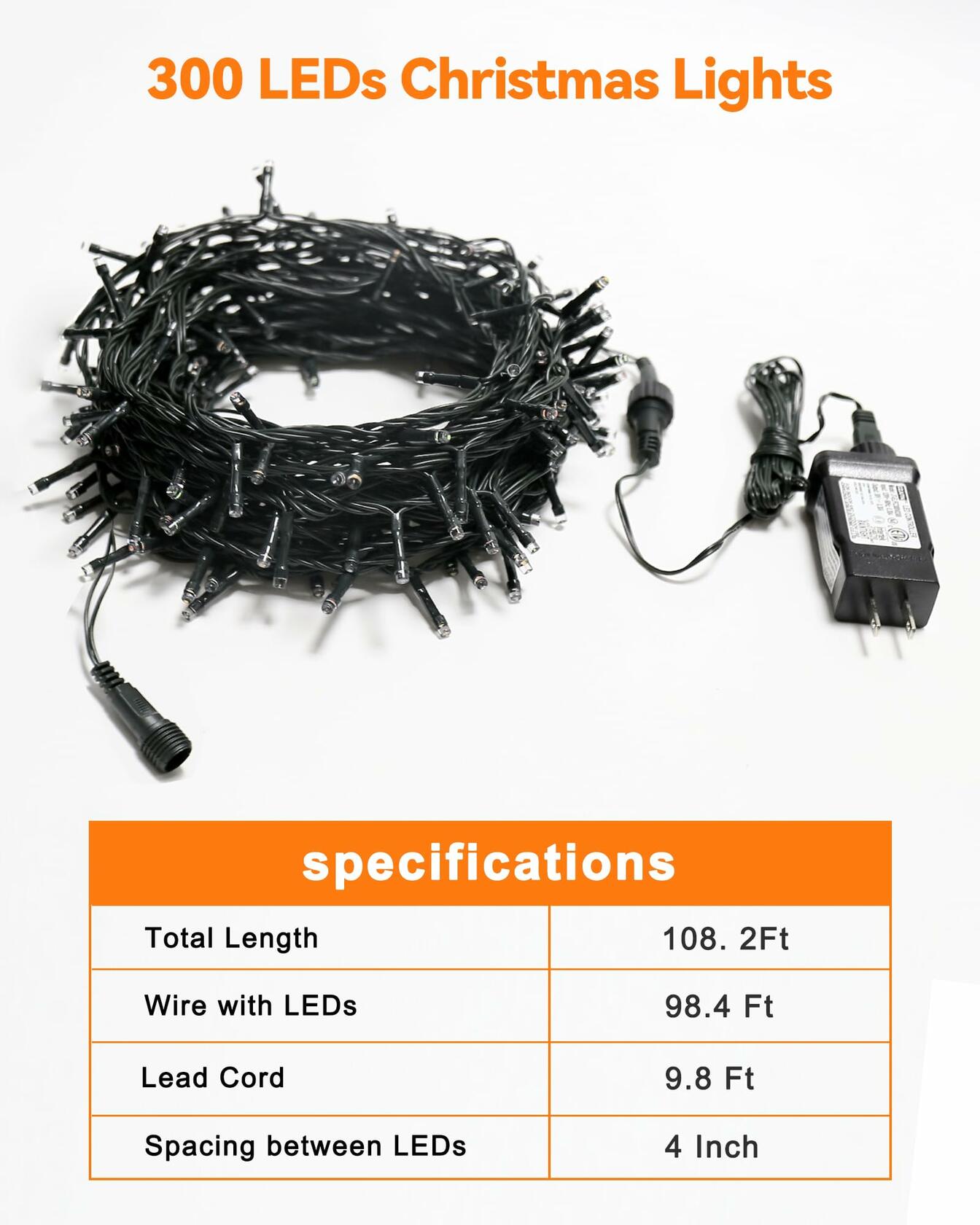 Blingstar Christmas String Lights - 98.4 Ft+9.8 Ft 300 LED Extendable Plug-in 8
