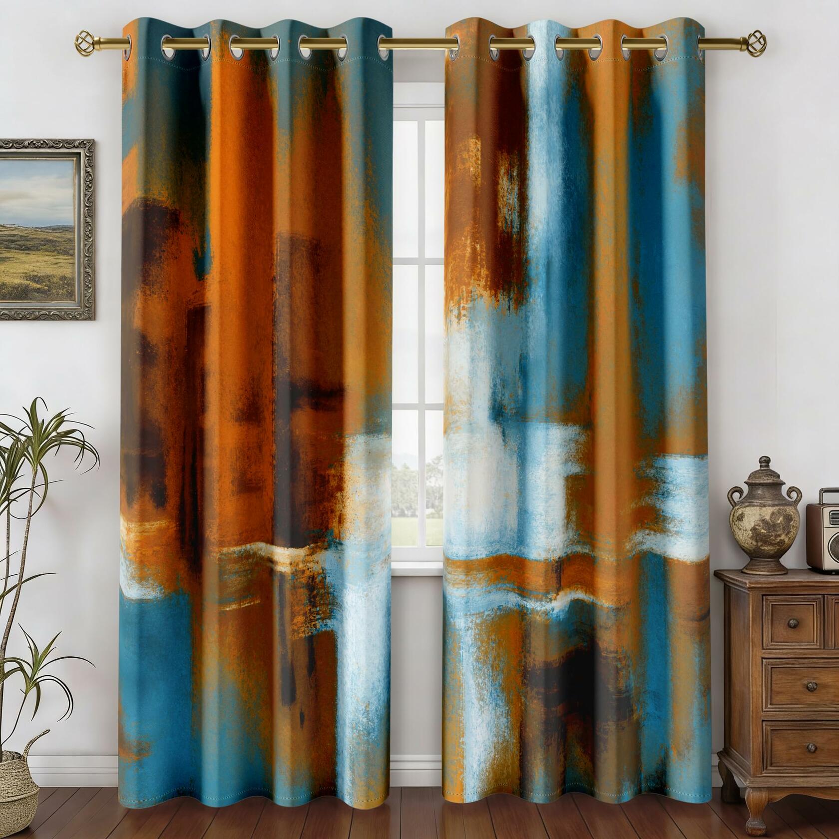 Asuexpect 52x84 Inches Rust Curtains 2 Panels Abstract Curtain Room Darkening