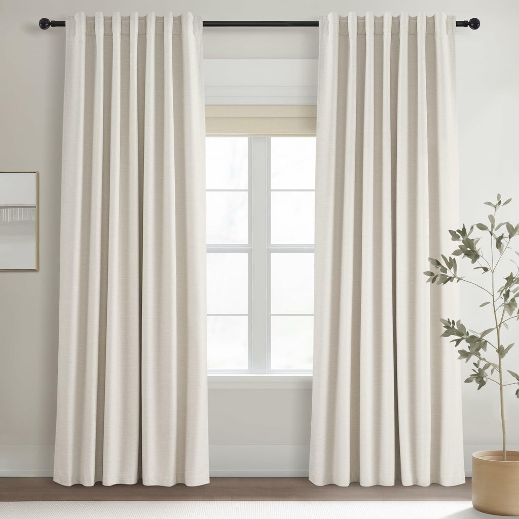 Topfinel Cream Linen Blackout Curtains 84 Inch Long for Bedroom Living Room,