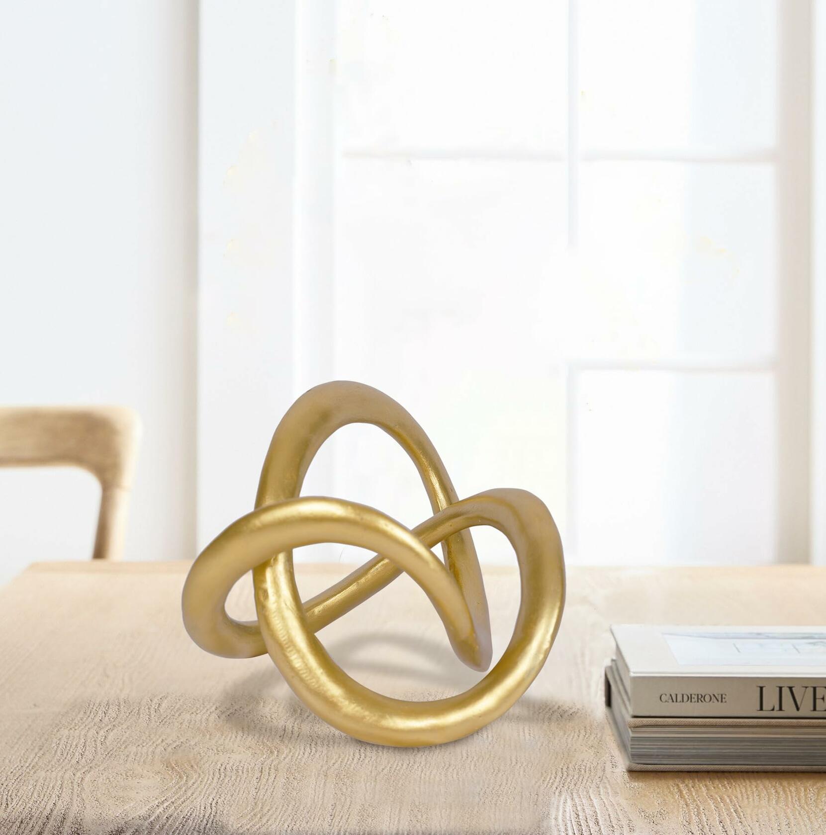 PUHOZN Modern Geometric Round Sculpture Gold Knot Statue Decor Tabletop