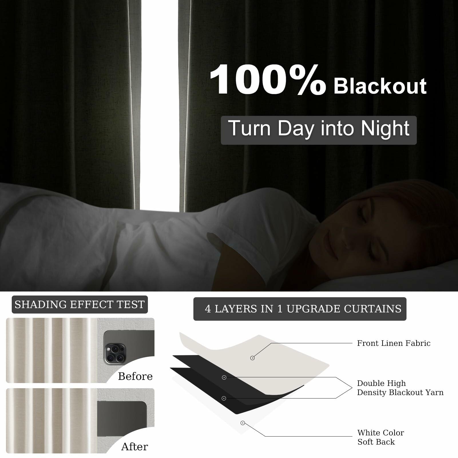 Topfinel Cream Linen Blackout Curtains 84 Inch Long for Bedroom Living Room,