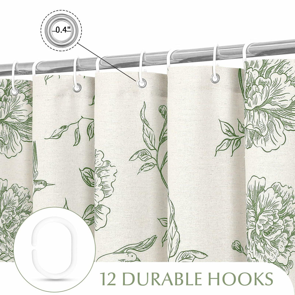 MitoVilla Sage Green Farmhouse Shower Curtain Set, 72" W x 72" L Cotton Floral