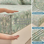 Huborise 17.5", 4Pcs Boho Sheets Silky Green Floral Bed Sheet Set Queen Size