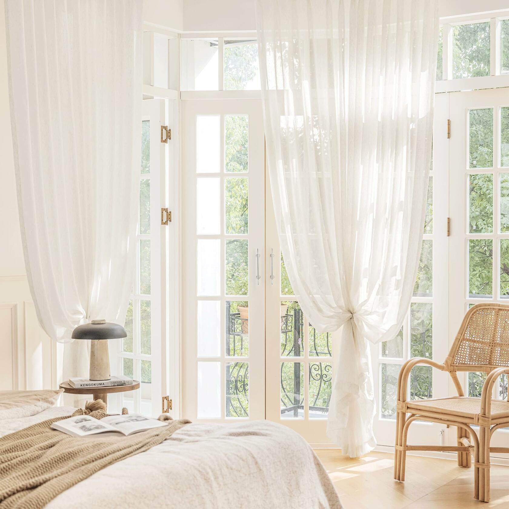 FMFUNCTEX Linen Sheer Curtains for Bedroom, Beige Curtains 84 inches Long for