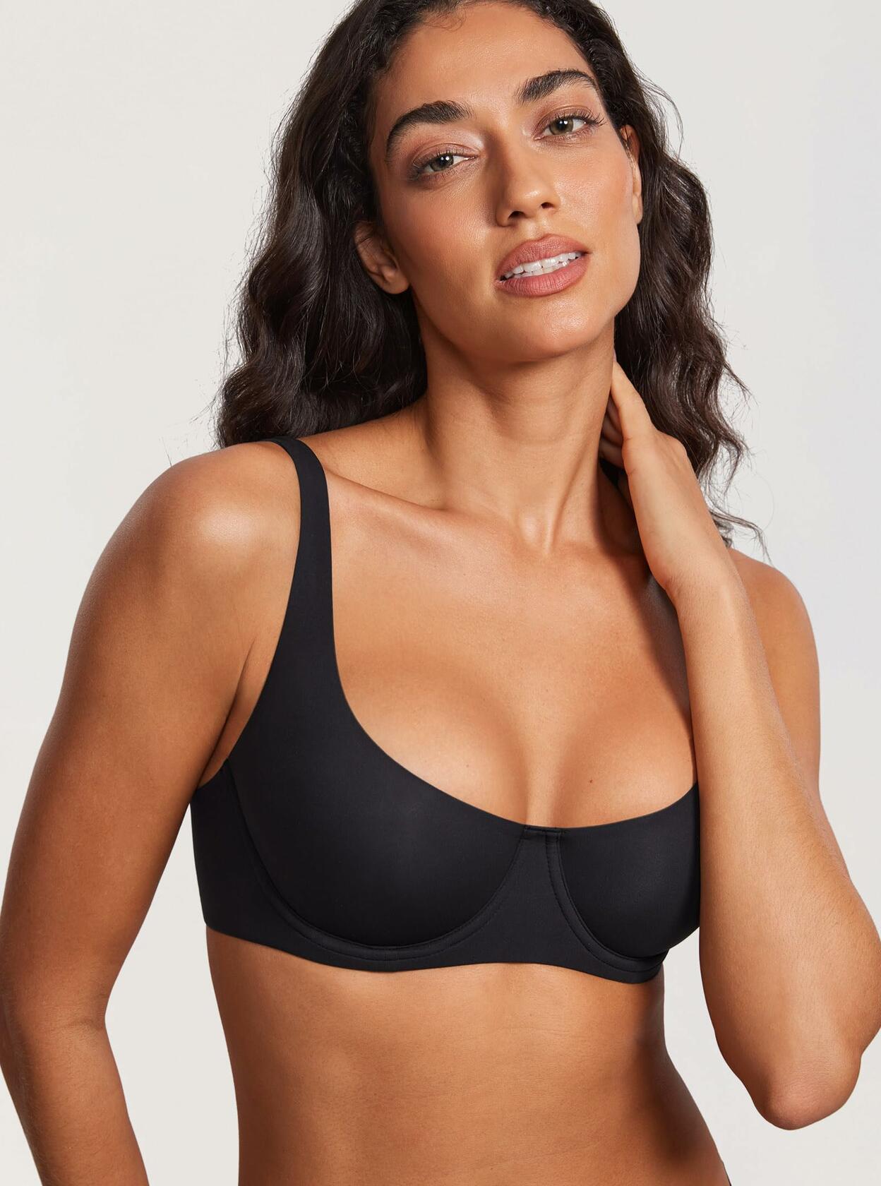 DOBREVA Women's Unlined Balconette Bra Underwire Supportive Plus Size Smooth