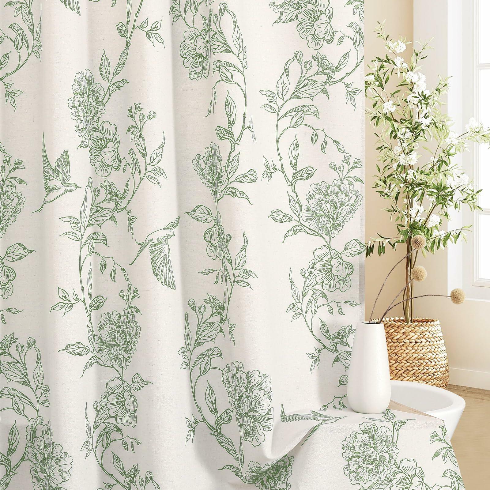 MitoVilla Sage Green Farmhouse Shower Curtain Set, 72" W x 72" L Cotton Floral