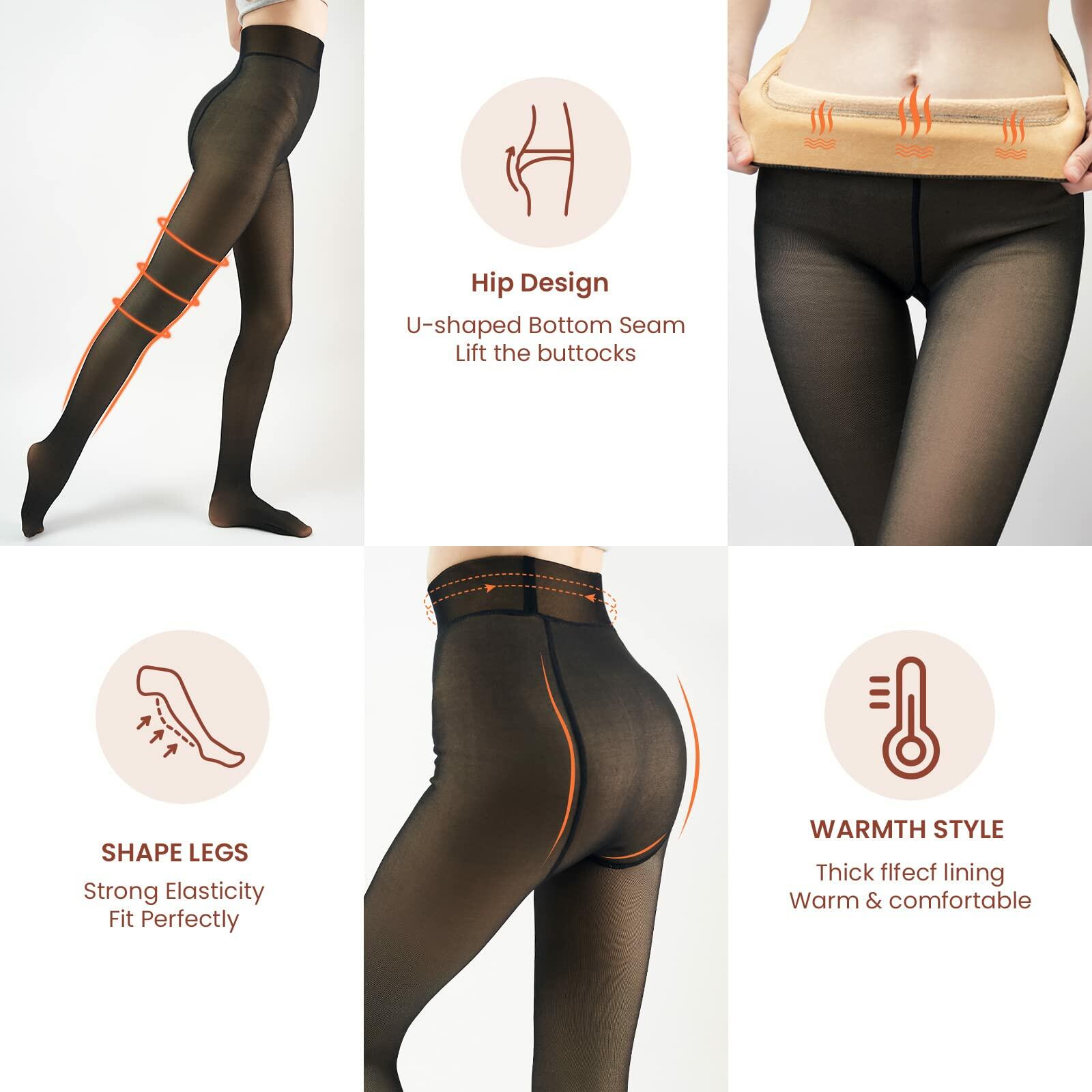 X-CHENG Fleece Lined Tights Sheer Women - Fake Translucent Warm Pantyhose