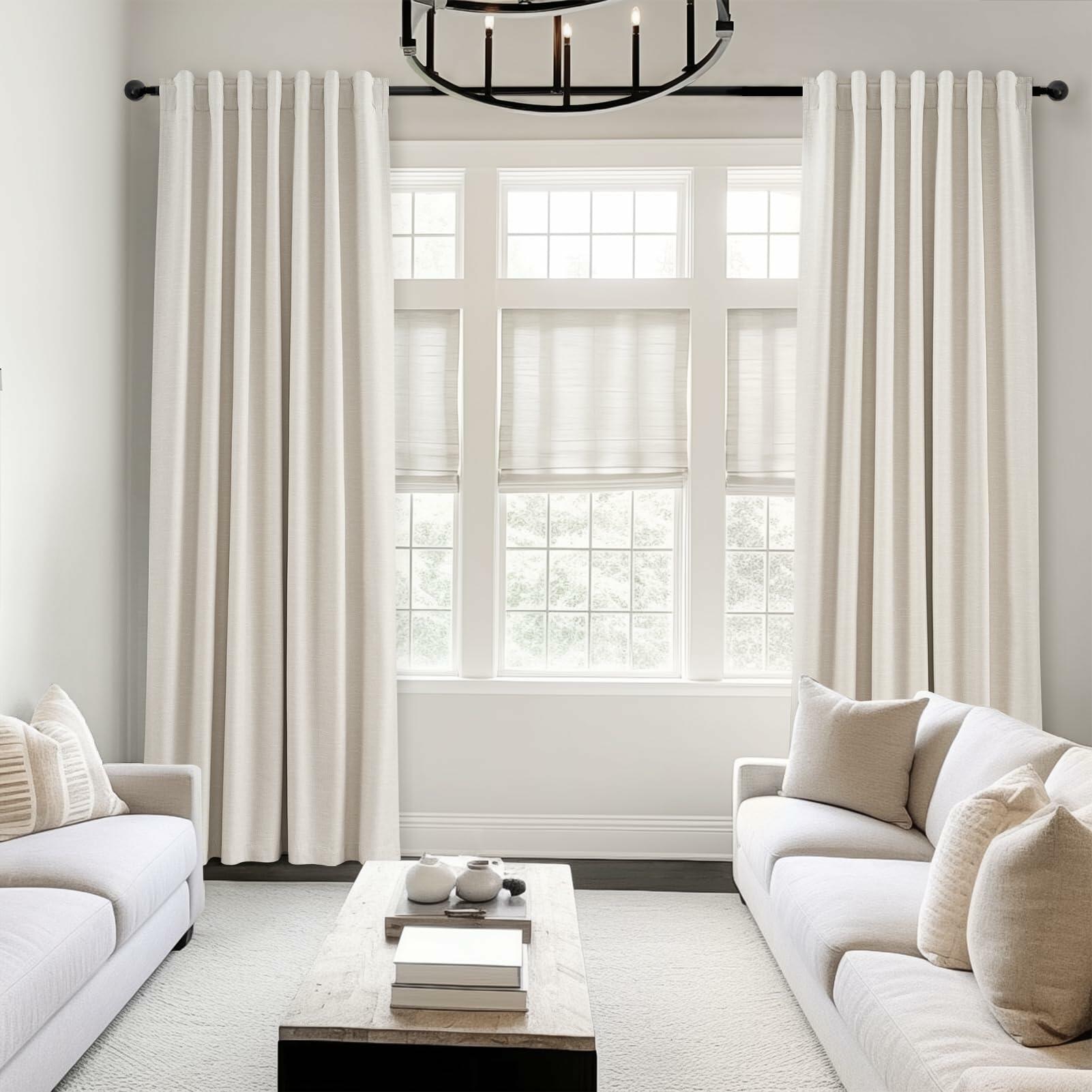 Topfinel Cream Linen Blackout Curtains 84 Inch Long for Bedroom Living Room,