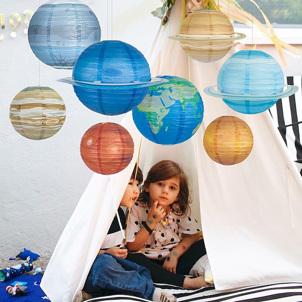 Kinteshun 12 inches;8pcs Folding Outer Space Planet Paper Lanterns Reusable