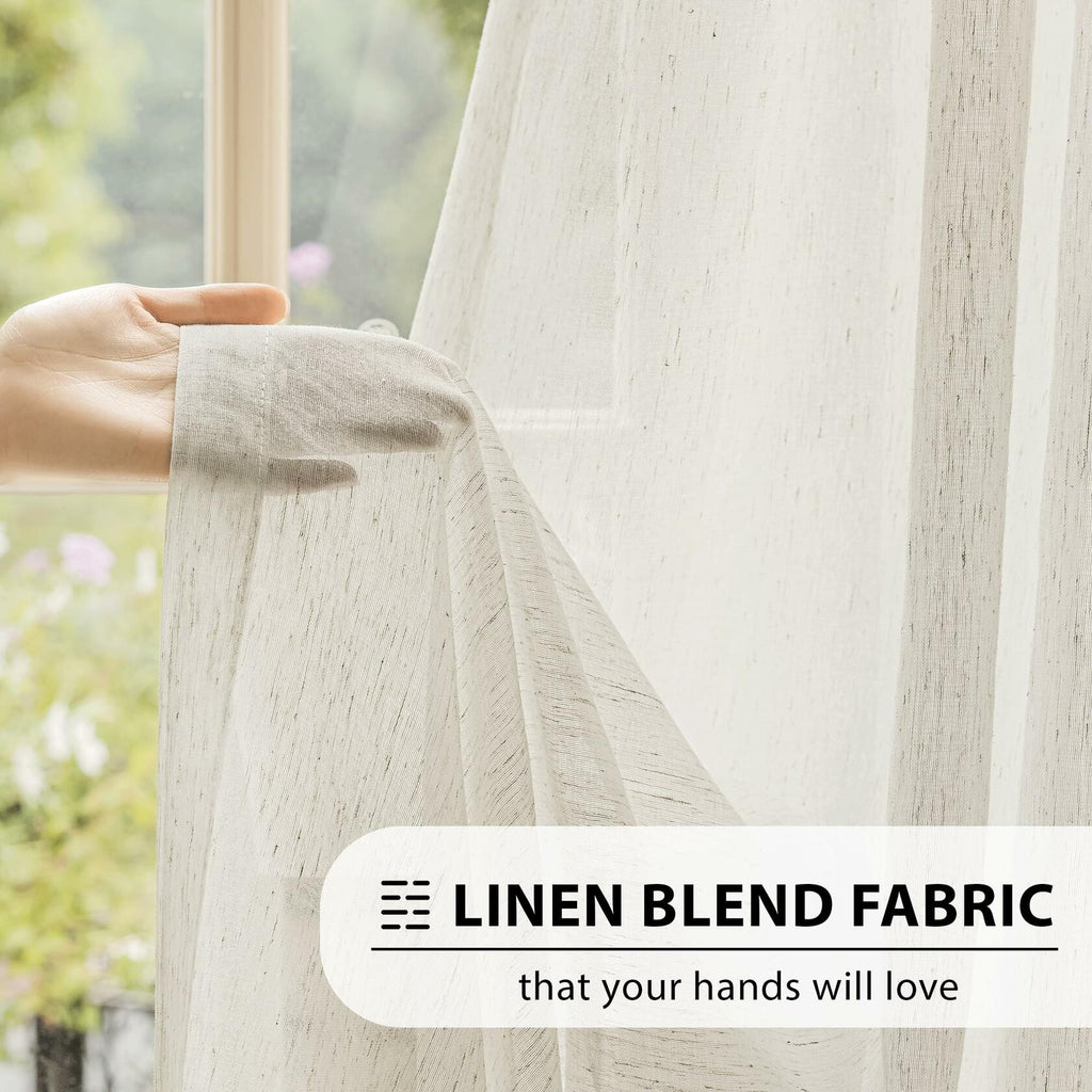 FMFUNCTEX Linen Sheer Curtains for Bedroom, Beige Curtains 84 inches Long for