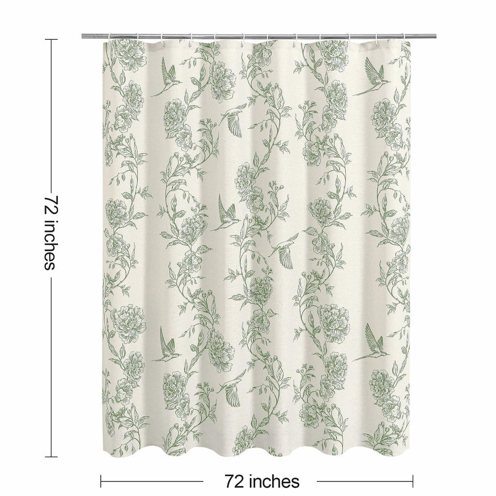 MitoVilla Sage Green Farmhouse Shower Curtain Set, 72" W x 72" L Cotton Floral