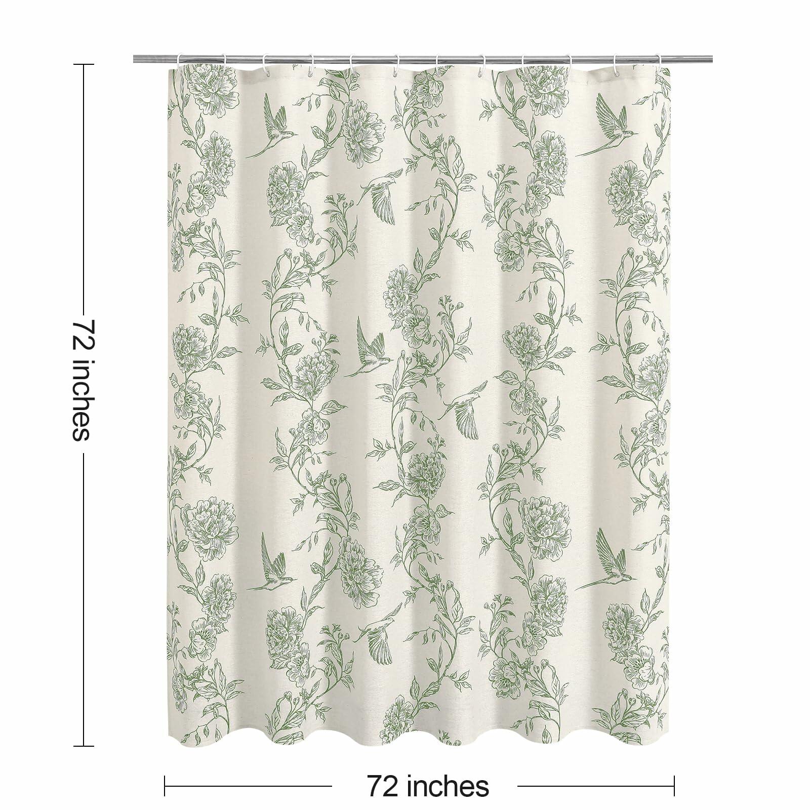 MitoVilla Sage Green Farmhouse Shower Curtain Set, 72" W x 72" L Cotton Floral