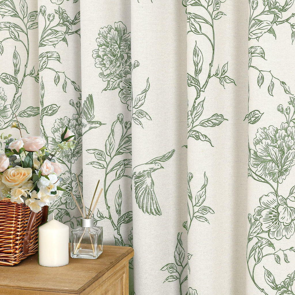 MitoVilla Sage Green Farmhouse Shower Curtain Set, 72" W x 72" L Cotton Floral