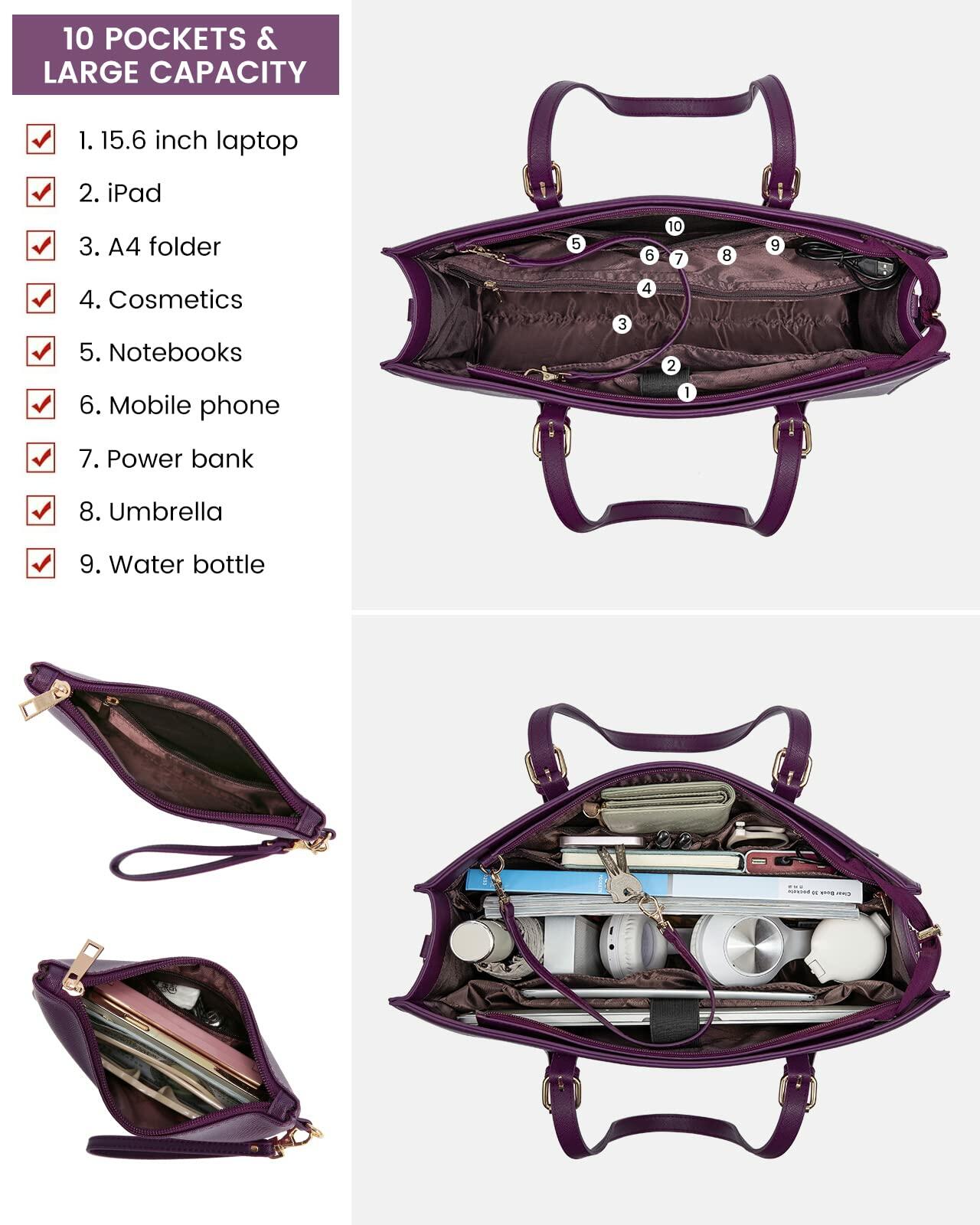 LOVEVOOK 15.6 Inch Laptop Bag for women, Large Waterproof PU Leather Work