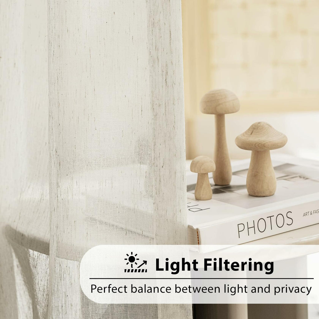 FMFUNCTEX Linen Sheer Curtains for Bedroom, Beige Curtains 84 inches Long for
