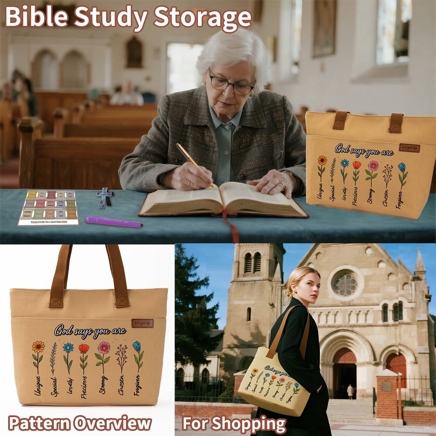 25 PCS Bible Study Supplies Kit, Large Capacity Canvas Tote Bag for Women