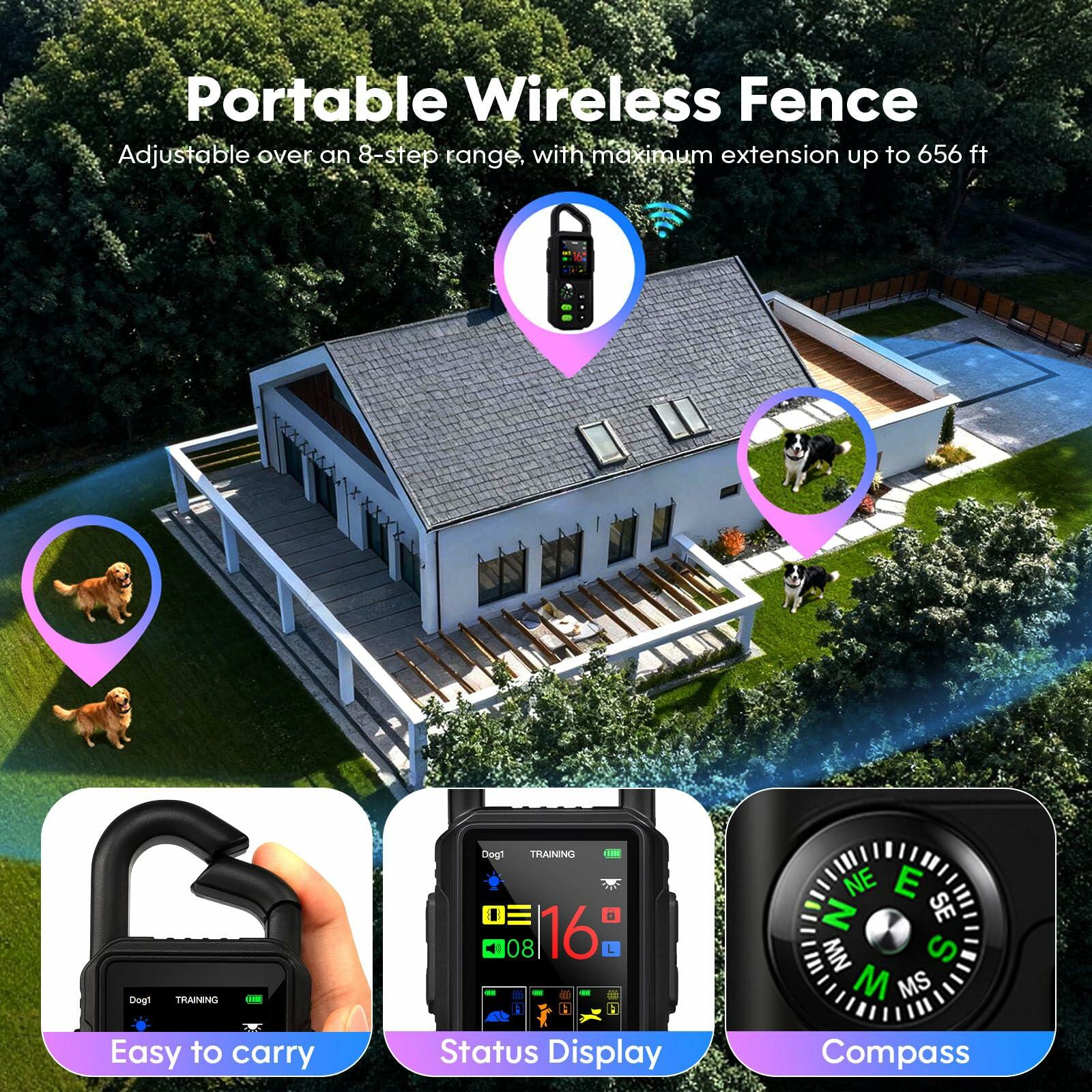 Beatails Wireless Dog Fence System for 2 Dogs with Lighting, Adjustable 5 in 1
