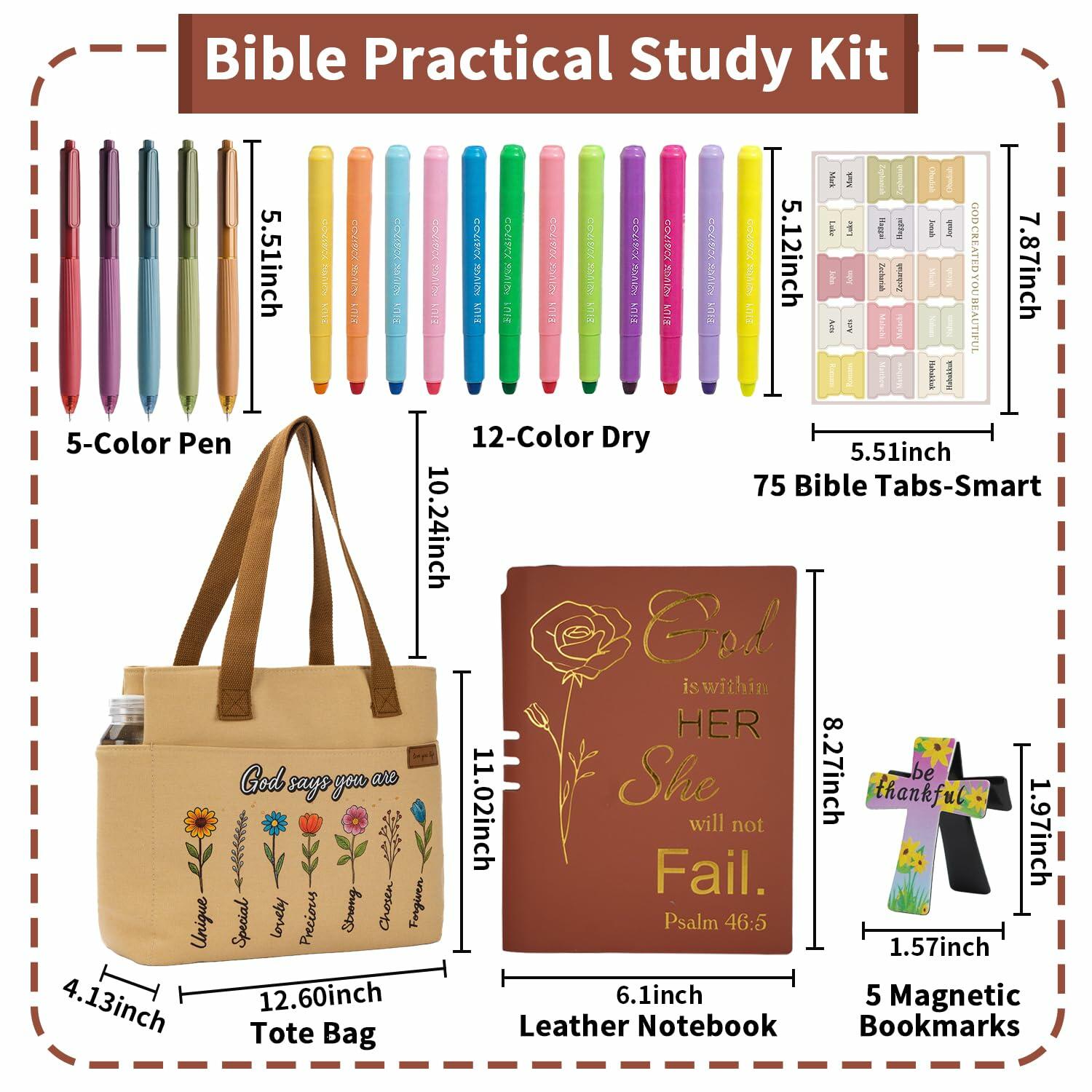 25 PCS Bible Study Supplies Kit, Large Capacity Canvas Tote Bag for Women