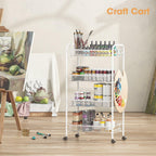 TOOLF 4-Tier Rolling Cart, Metal Utility Cart with 3 Hooks, Easy Assemble Mobile
