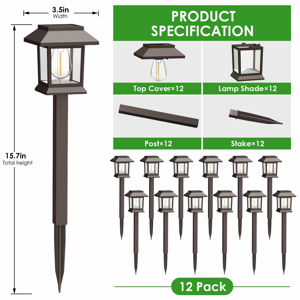 Benany Solar Outdoor Lights, 12 Pack Solar Pathway Lights Waterproof, Landscape