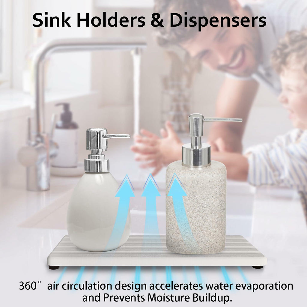 2 PCS Water Absorbing Stone Trays for Bathroom Sink & Kitchen Counter,