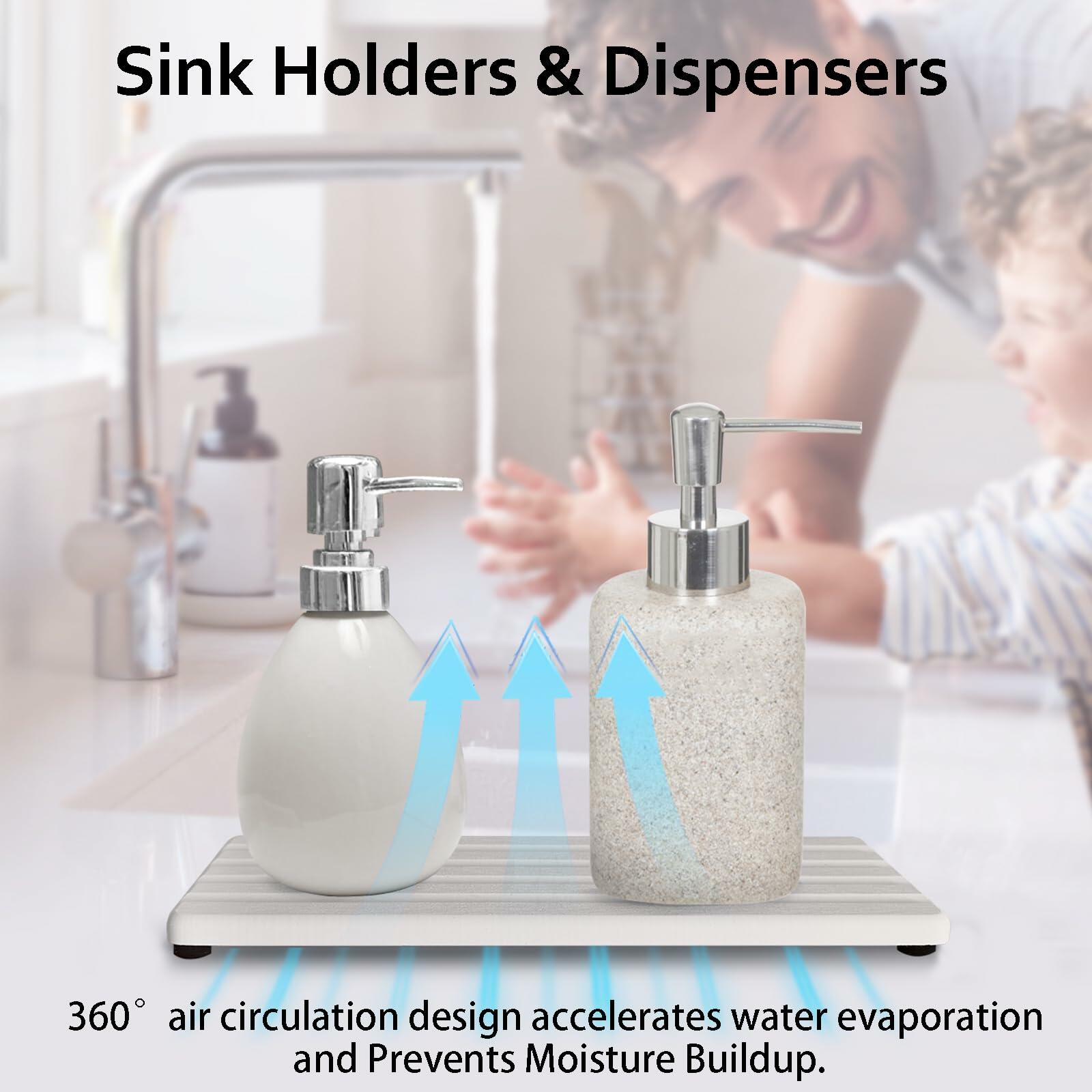 2 PCS Water Absorbing Stone Trays for Bathroom Sink & Kitchen Counter,