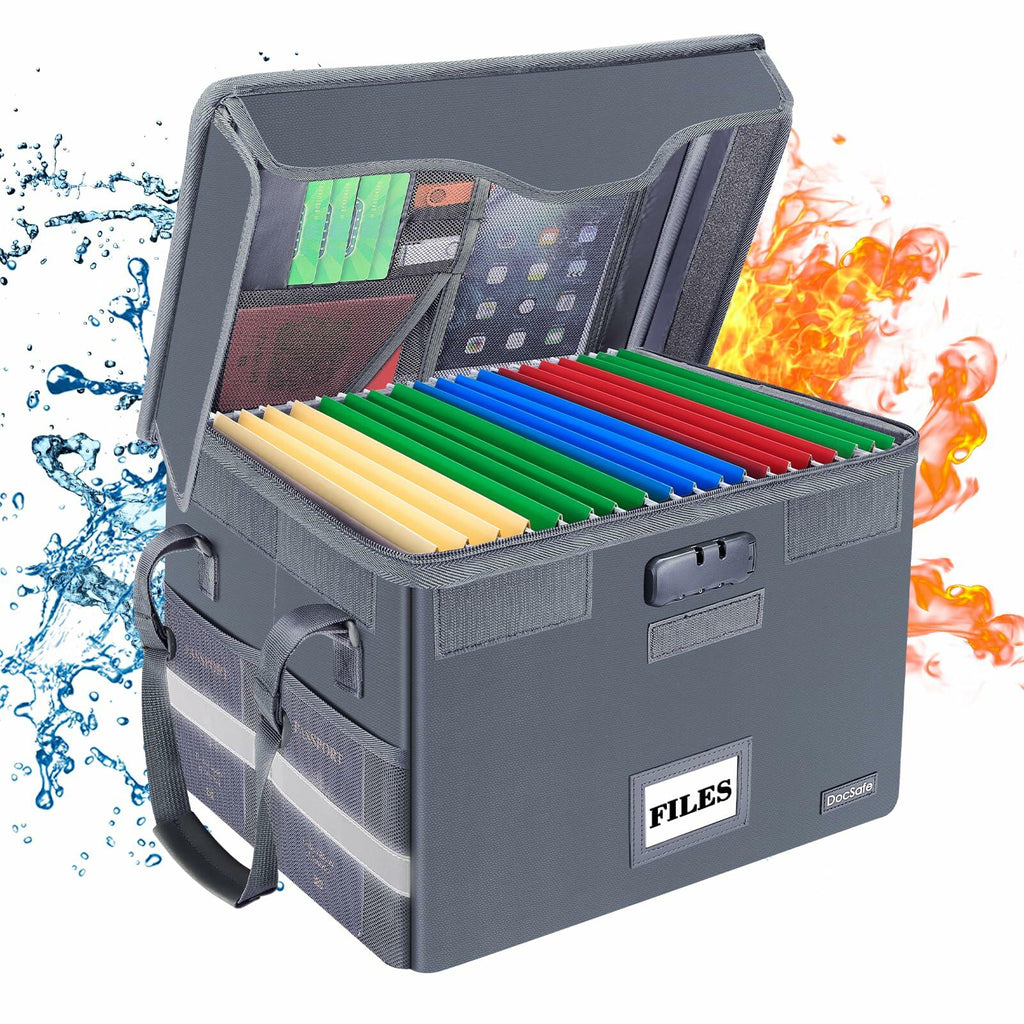 DocSafe Fireproof Document Box with Lock,File Storage Organizer with Zipper