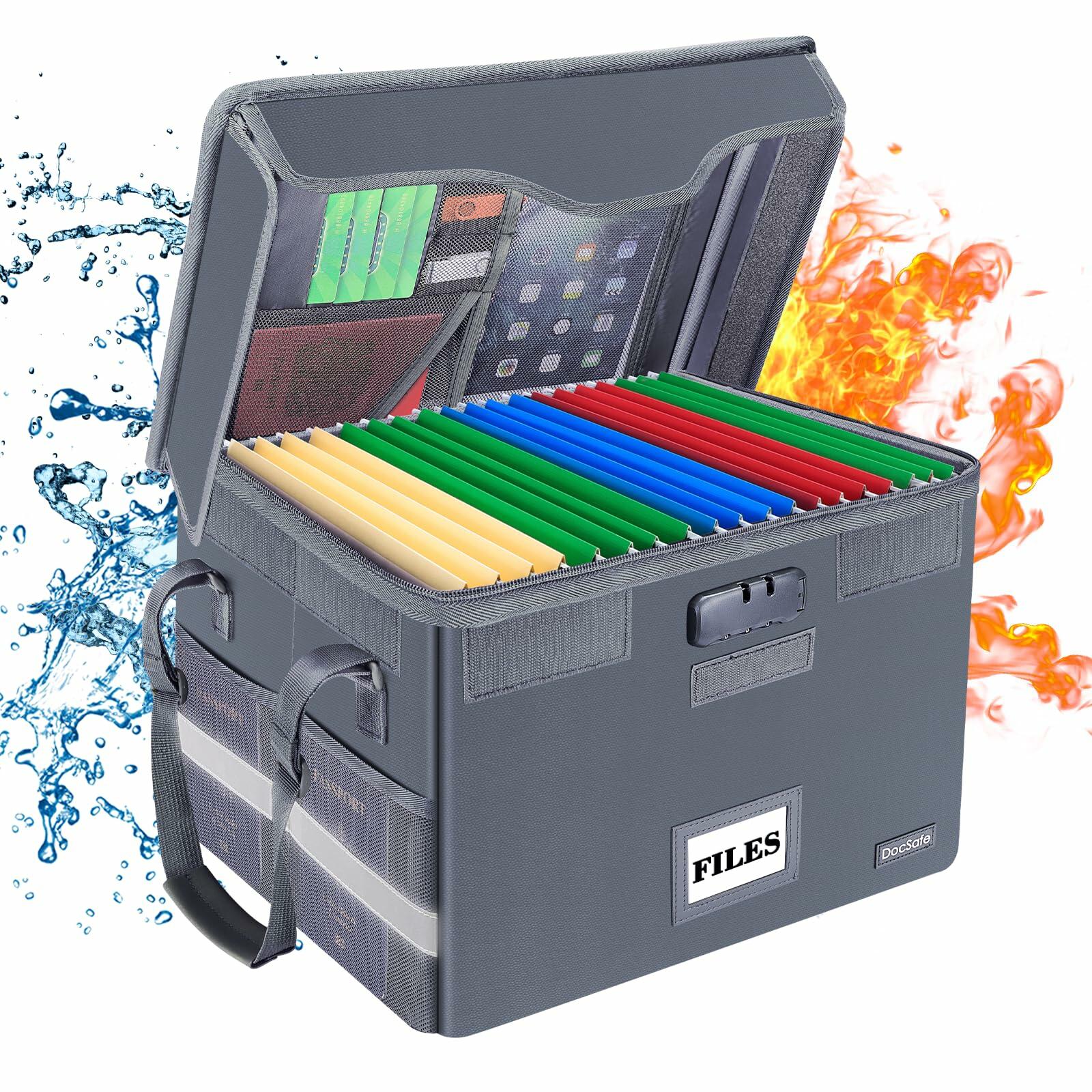 DocSafe Fireproof Document Box with Lock,File Storage Organizer with Zipper